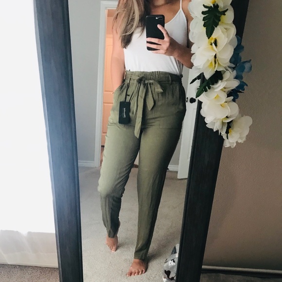 Shinestar Pants - NEW WITH TAGS!! Army Green Waist Tie Pants